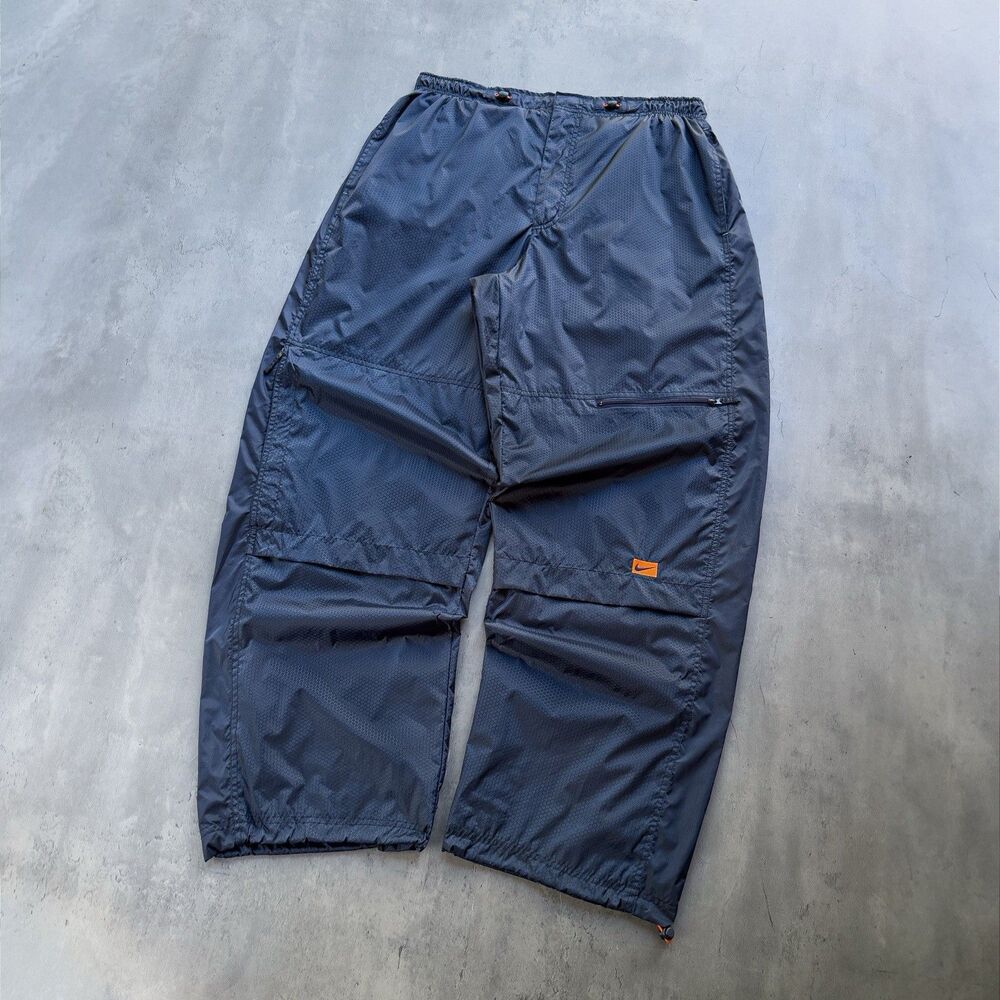 Vintage Y2K Nike Parachute Track Pants Mens L Navy Blue Baggy Nylon Tech Cargo